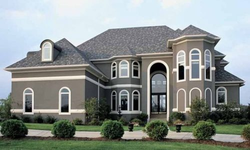 Stucco Home with White Trim