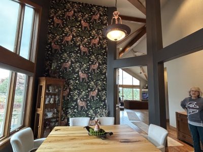 home interior room with wallpapered wall