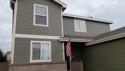 house with sage green painted siding