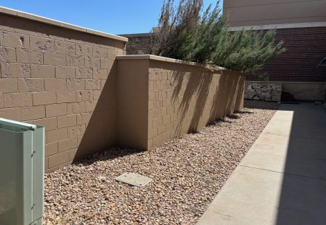 repaired masonry on shopping mall exterior