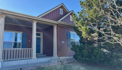 front of painted house with porch and tree