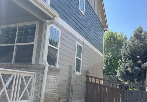 side of house with green and tan siding