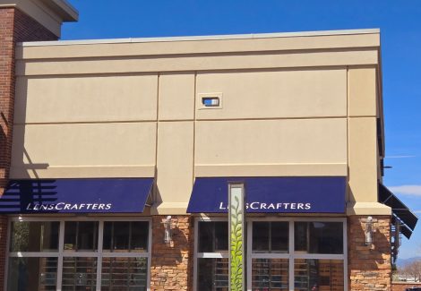 repaired stucco on shopping mall exterior