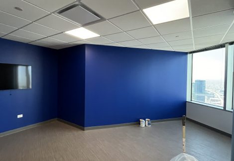 blue accent wall in office