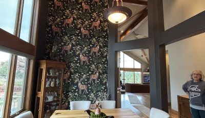 home interior room with wallpapered wall