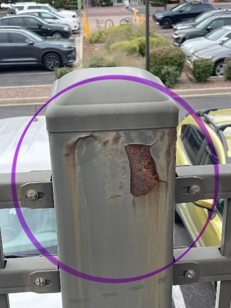 metal railing post with paint damage Preview Image 7