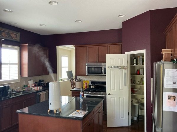 home kitchen with burgundy painted walls