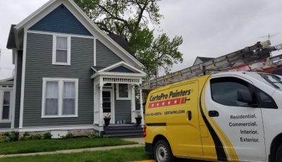 Home refinished with grey and blue paint