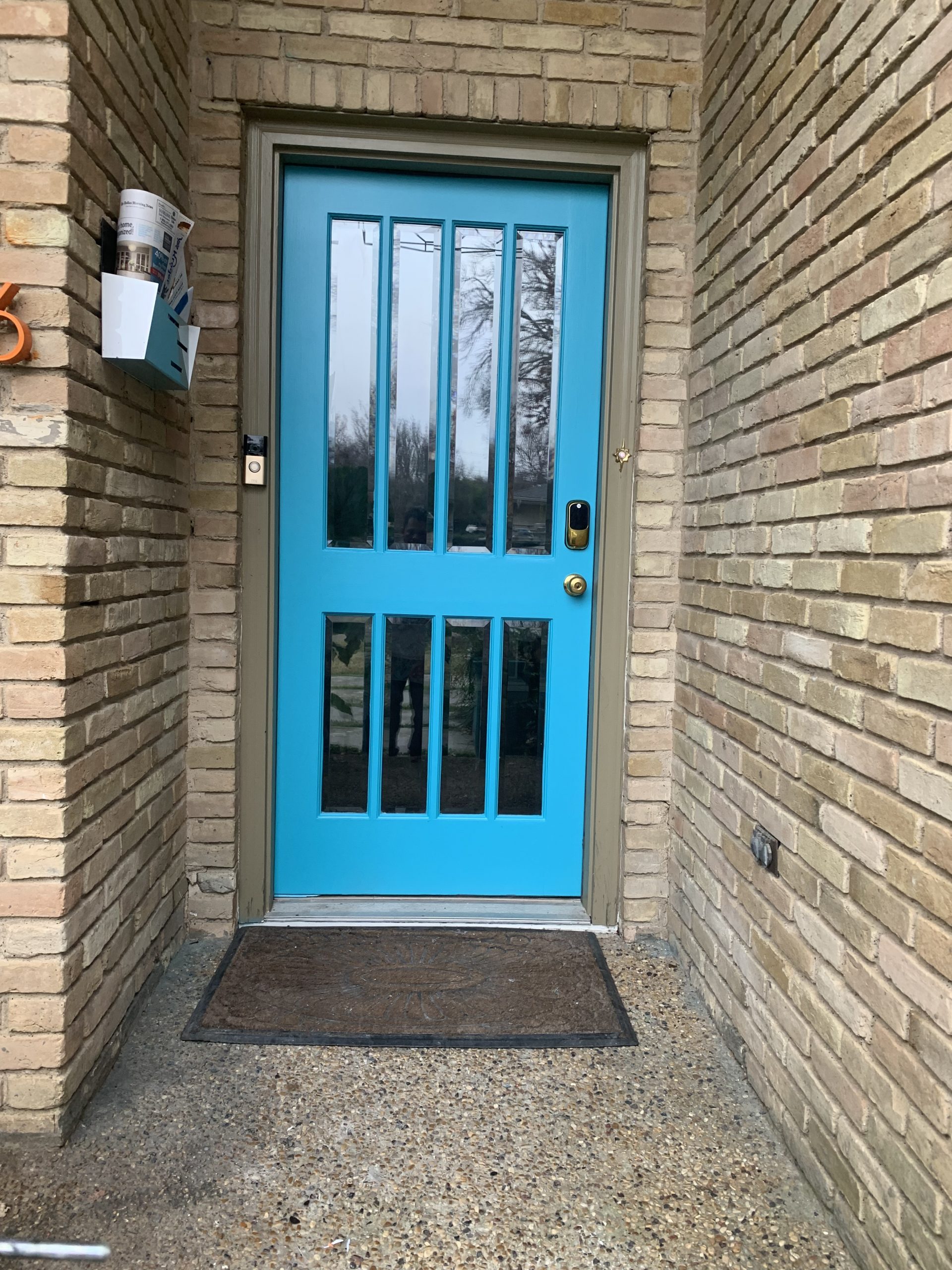 front door painted a bright blue color