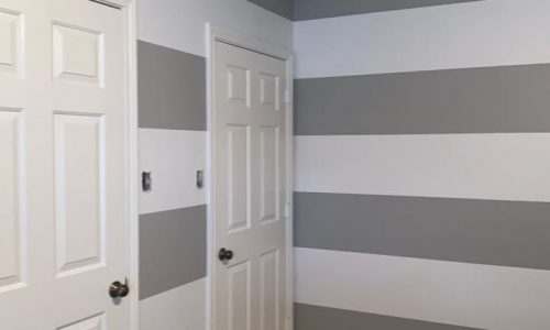 Gray and White Striped Bedroom
