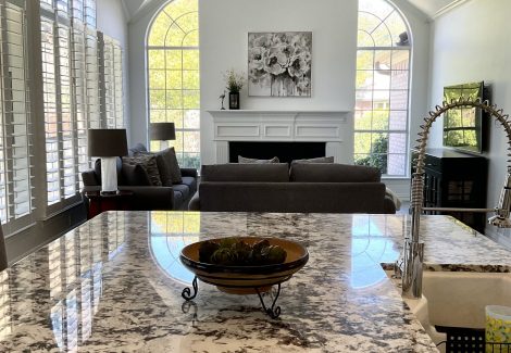 kitchen counter and living room