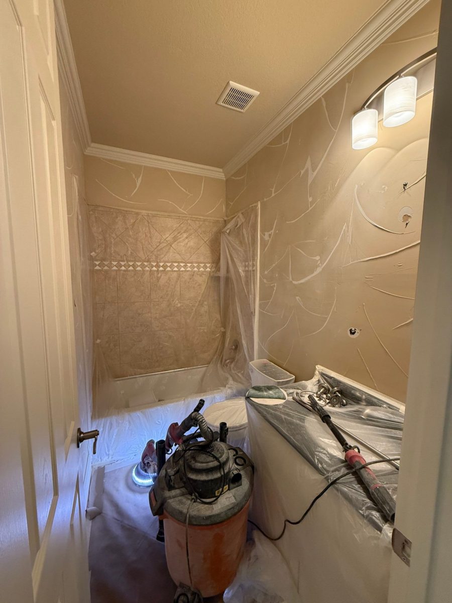 home bathroom with protective coverings for painting Preview Image 1