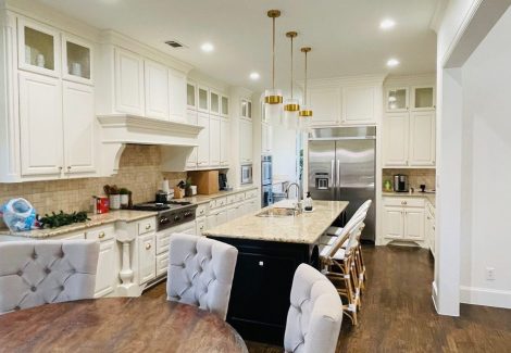 kitchen with island and round table