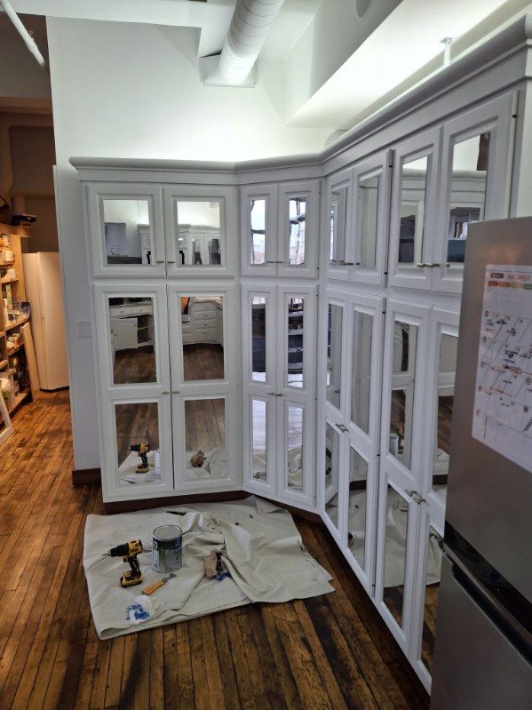 wall of kitchen cabinets with mirror faces Preview Image 2