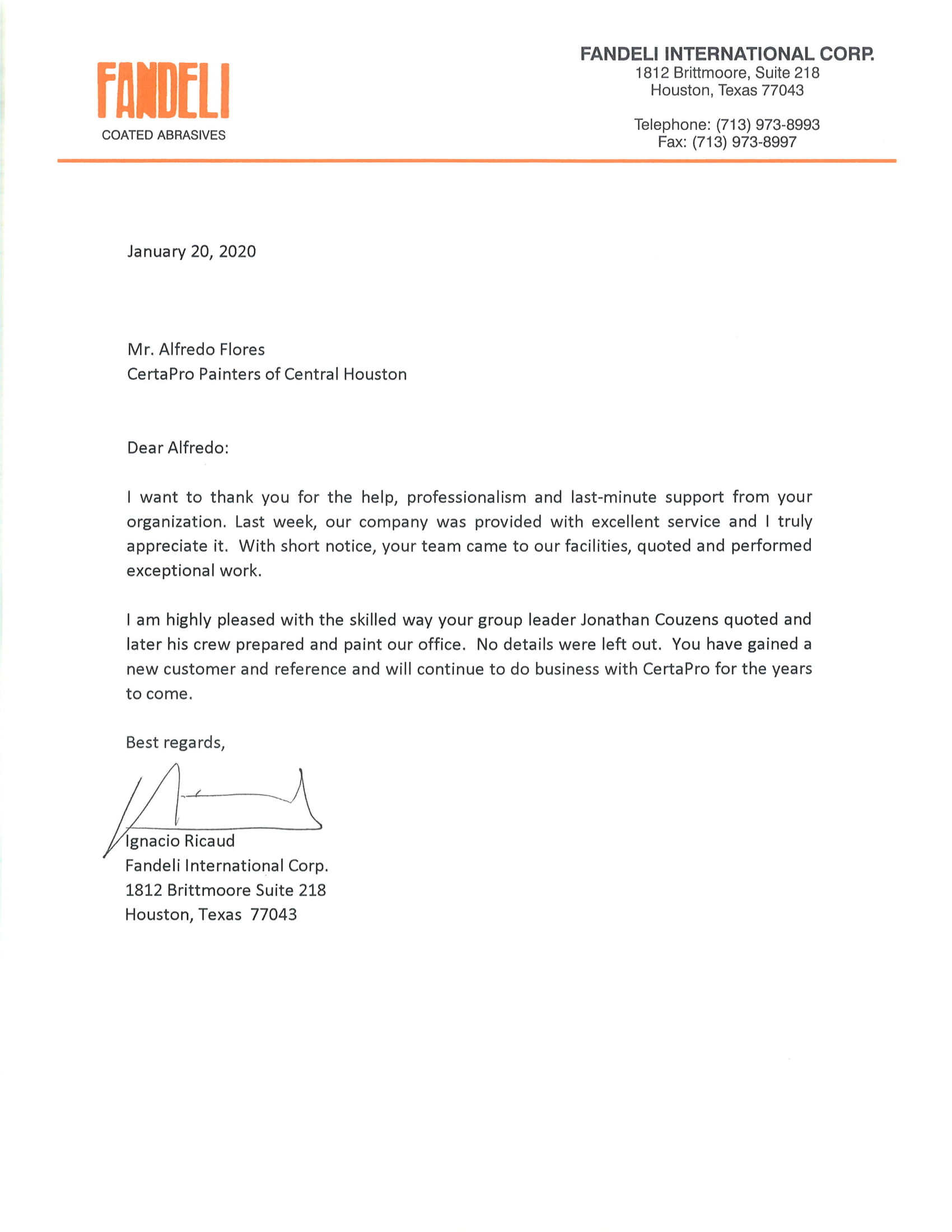 Letters of Recommendation - Certapro Painters of Central & Northeast ...