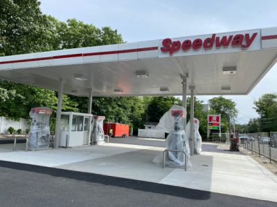 speedway gas station in ridgewood repainted medium shot