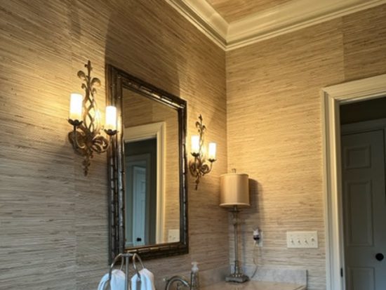 photo of powder room in bedminster with new wallpaper