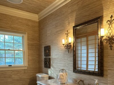 photo of powder room in bedminster with new wallpaper