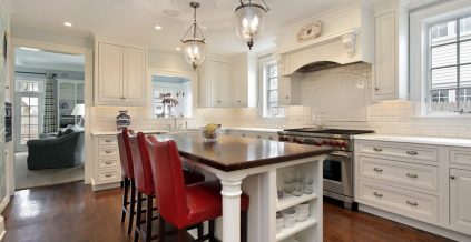 White Refinished Kitchen Cabinets