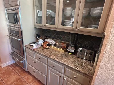 kitchen with light painted cabinets