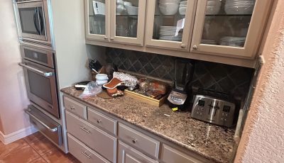 kitchen with light painted cabinets