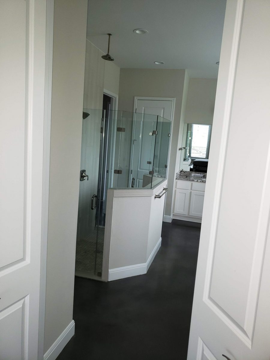 glass wall shower in white painted bathroom lights off Preview Image 2