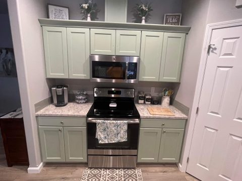 green cabinets