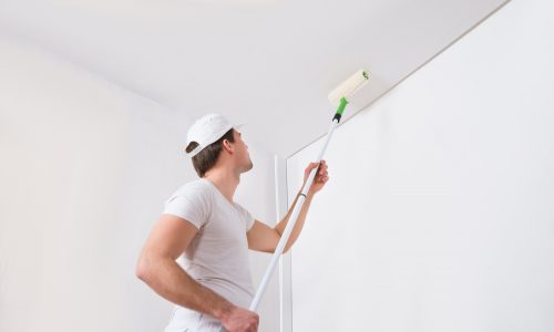 Worker painting walls.