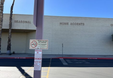 side of hobby lobby store with sign shadows
