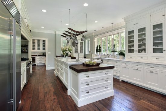 neutral kitchen with white cabinets