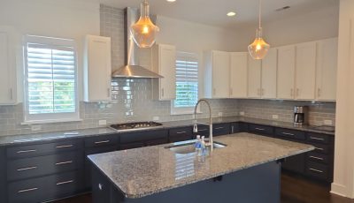 painted kitchen with blue cabinets