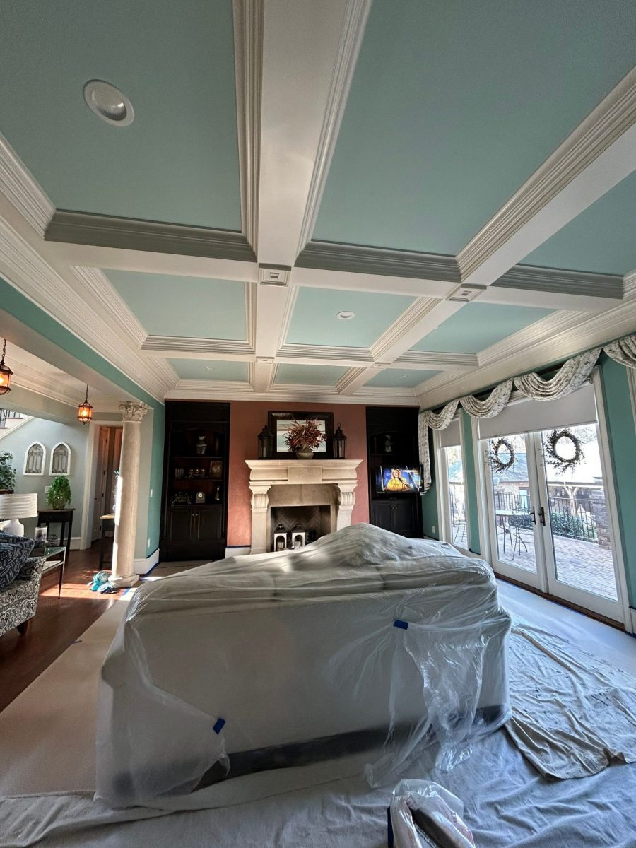 room interior with teal paint and coffered ceiling Preview Image 3