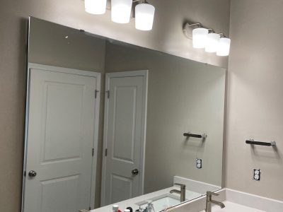 bathroom vanity against gray painted walls
