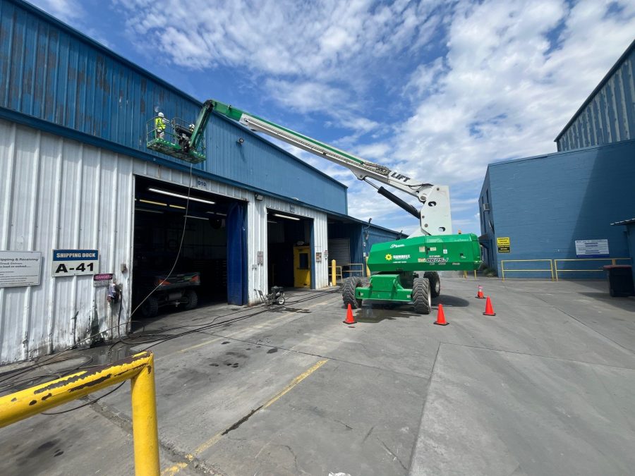 industrial facility with chipped and faded blue paint Preview Image 7