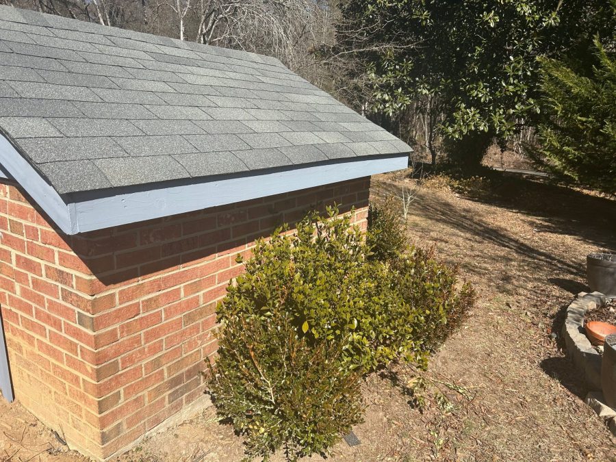 brick well house with grey blue door and trim Preview Image 5