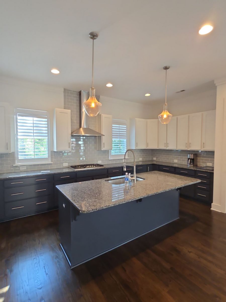 painted kitchen with blue cabinets