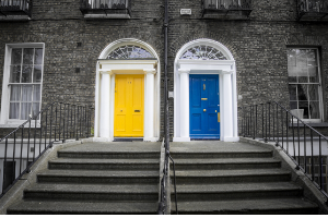 blue and yellow front door