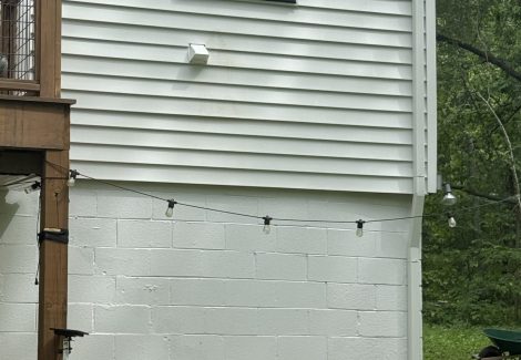 siding and painted brick on back of house