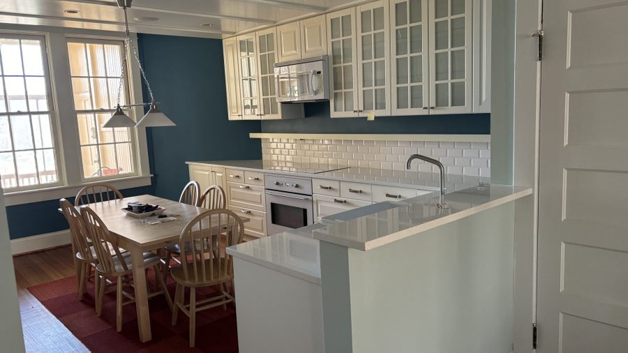 home kitchen with blue painted walls