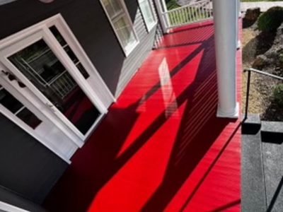 bright red front porch on home