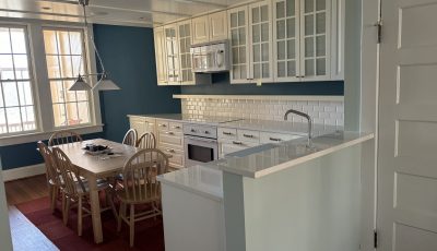 home kitchen with blue painted walls