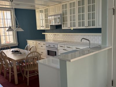 home kitchen with blue painted walls