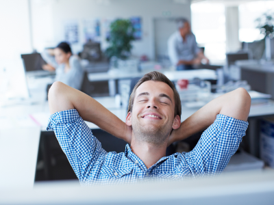 no pressure salesmen at his desk