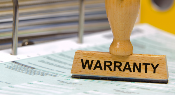 Warranty stamp on a file of papers