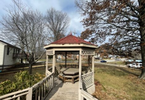 worn gazebo with damage