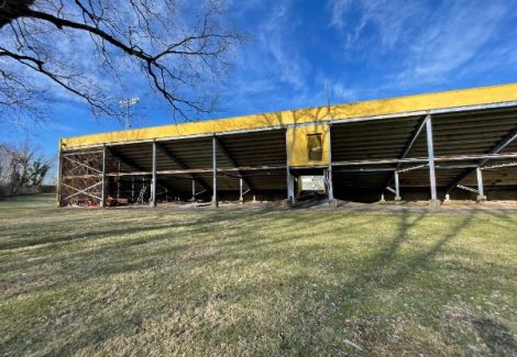 rear view of high school football stadium stands