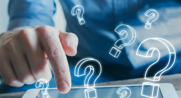 A person using a tablet to ask questions