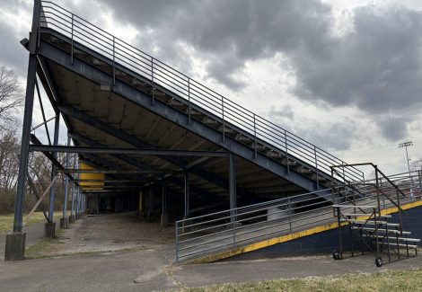 side view of high school football stadium stands
