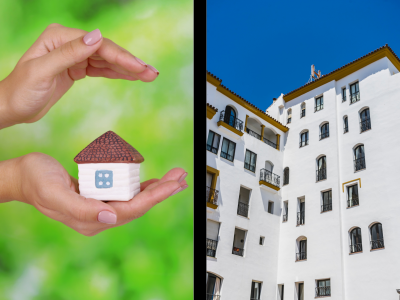 pictures of a small house next to a big house