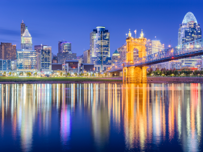 evening picture of the Cincinnati skyline